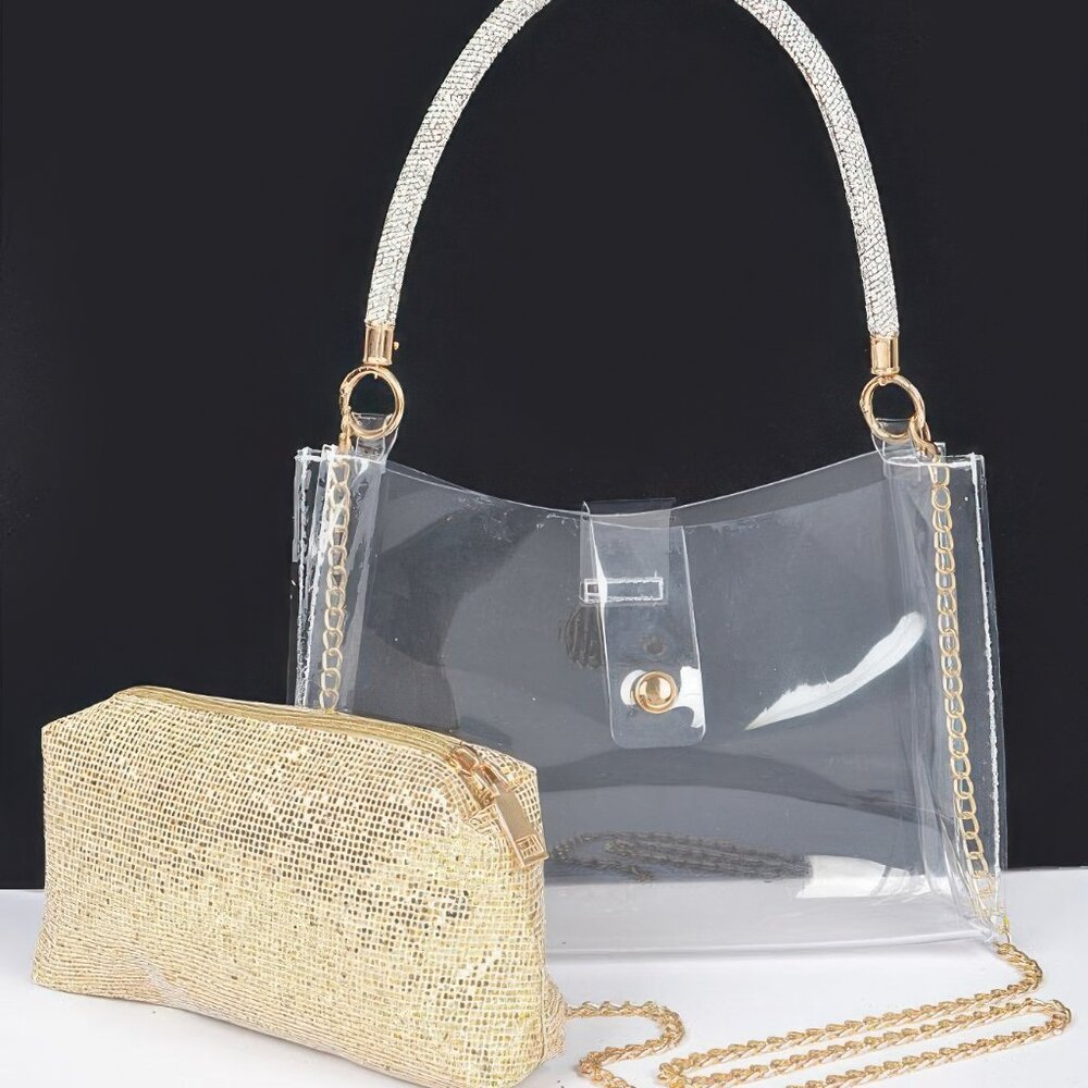 Clear Small Hobo Bag W/rhinestone Handle
